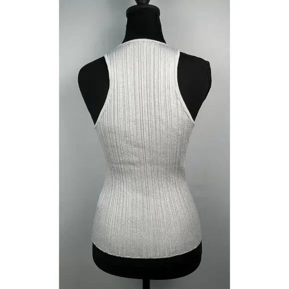 Madewell Silver Ribbed Racerback Tank Top Size S​ - Picture 3 of 6